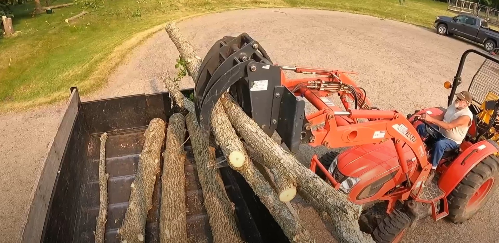 Professional tree service process including thorough cleanup and debris removal Tree service crew loading cut logs onto truck during professional cleanup